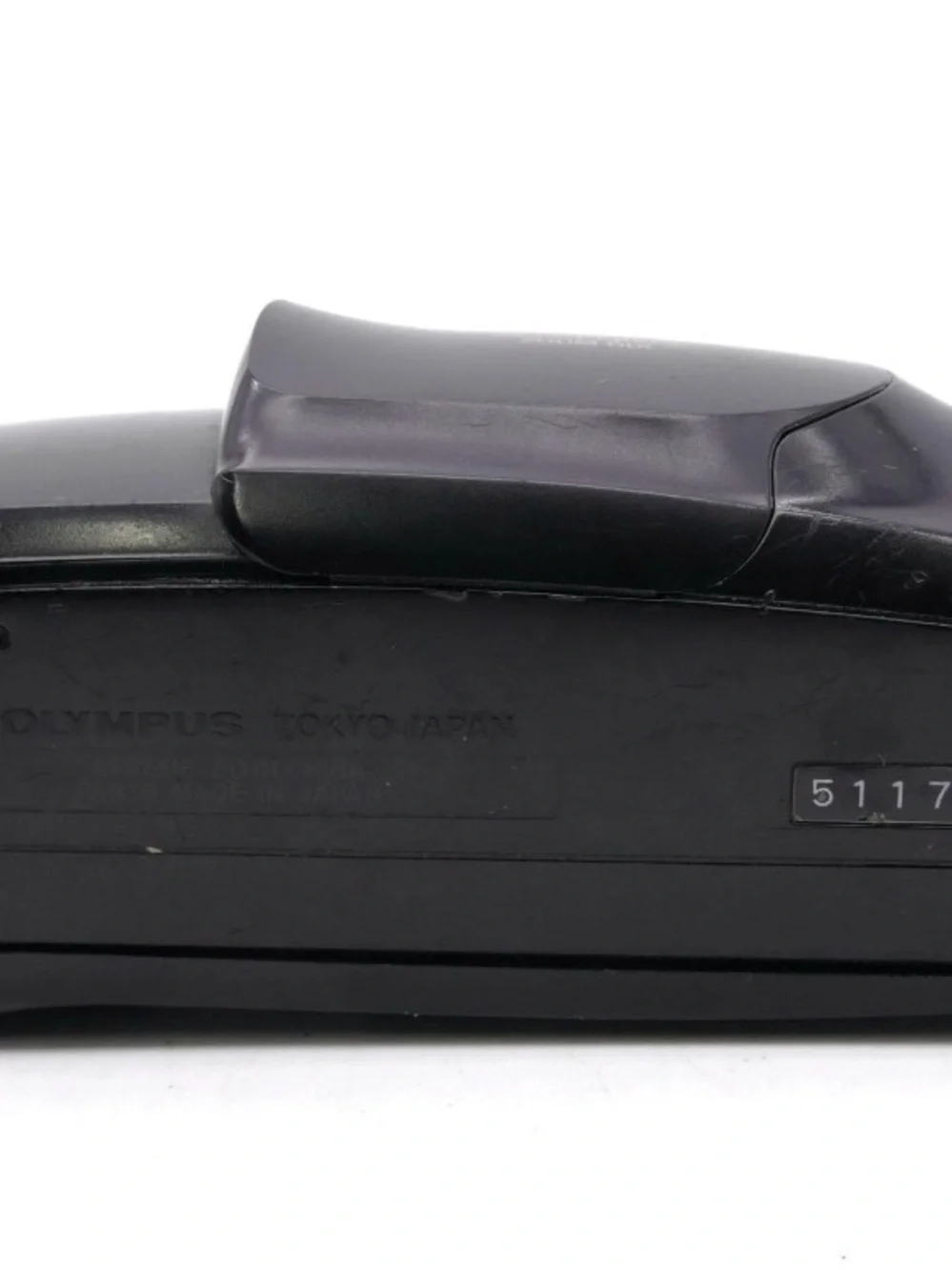 Olympus compact film camera in black with built-in flash